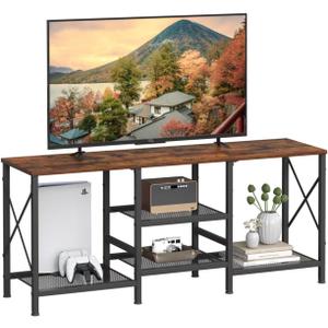 JARHETUN TV Stand for 55 Inch TV, Entertainment Center with 3-Tier Open Shelves, TV Console Table for Living Room, Bedroom, Rustic Brown