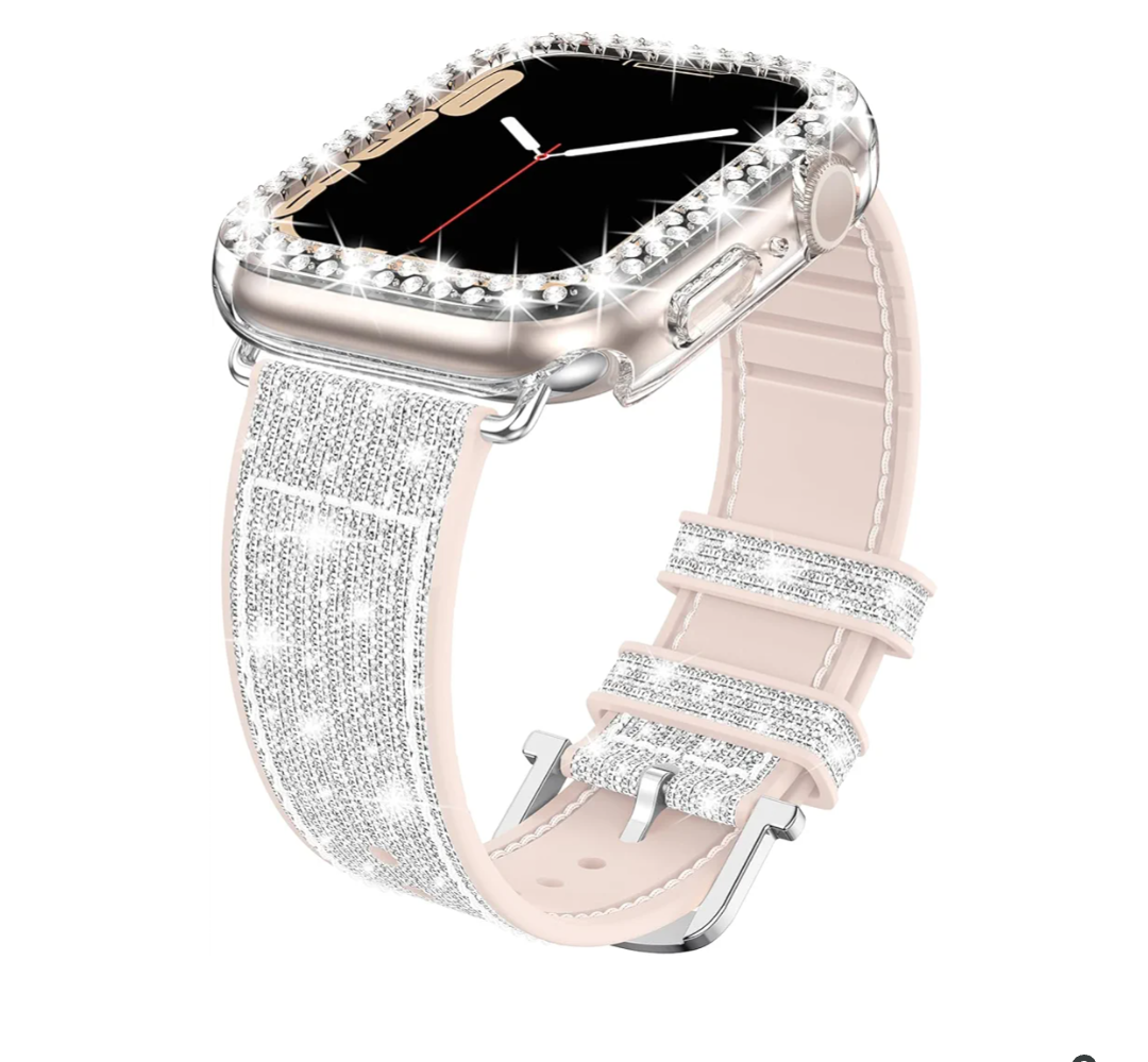 Goton Bling Silicone Band Case Compatible for Apple Watch 40mm with Edge Protector Cover[No Glass], Strap Color Changes with Angle for iWatch SE 3/2/1 Series 6 5 4