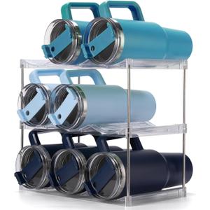 Stackable Water Bottle Organizer for Stanley 40 oz Tumbler, Water Bottle Holder for Others' Large Cup, Tumbler Organizer for Cabinet, Water Bottle Storage Rack, Wine Rack, Hold 9, 3 Tiers