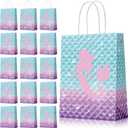 Jectivs 16 Piece Mermaid Birthday Party Favor Bags - Kraft Paper Gift Bags with Handles for Kids' Little Mermaid Themed Baby Shower Party Supplies