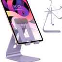 OMOTON Adjustable Tablet Stand for Desk, Upgraded Longer Arms for Greater Stability, T2 Tablet Holder with Hollow Design for Bigger Sized Phones and Tablets Such as iPad Pro/Air/Mini, Purple