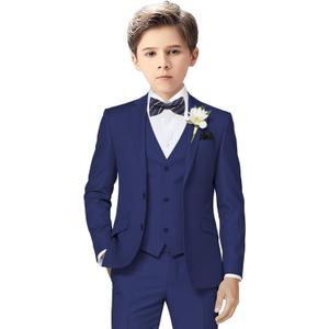 Boys Suit Kids Formal Suits for Boys Wedding Easter Outfits Dress Blazer Vest Pants Bowtie Set (12, Navy)