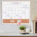 Dry Erase Calendar Whiteboard for Wall, Combination Magnetic Dry Erase White Board & Bulletin Board, 23.6" x 31.5" Wood Framed Calendar/Cork Combo Board(WH-6080)