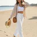 SEMARO Womens Casual Linen High Waist Pants Drawstring Loose Fit Summer Pants Trousers with Side Pockets (White, M)