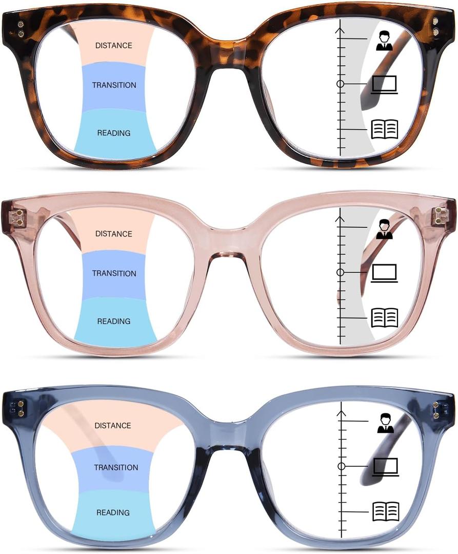 ZESAKER Progressive Multifocus Reading Glasses for Women Men Oversized Anti Blue Light Blocking Readers Square Eyeglasses (Tortoise+ Blue+ Light Brown, 1.5)