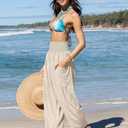 TARSE Womens Linen Wide Leg Pants Casual Loose Elastic Waist Beach Travel Vacation Palazzo Harem Pants with Pockets (Teal, L)