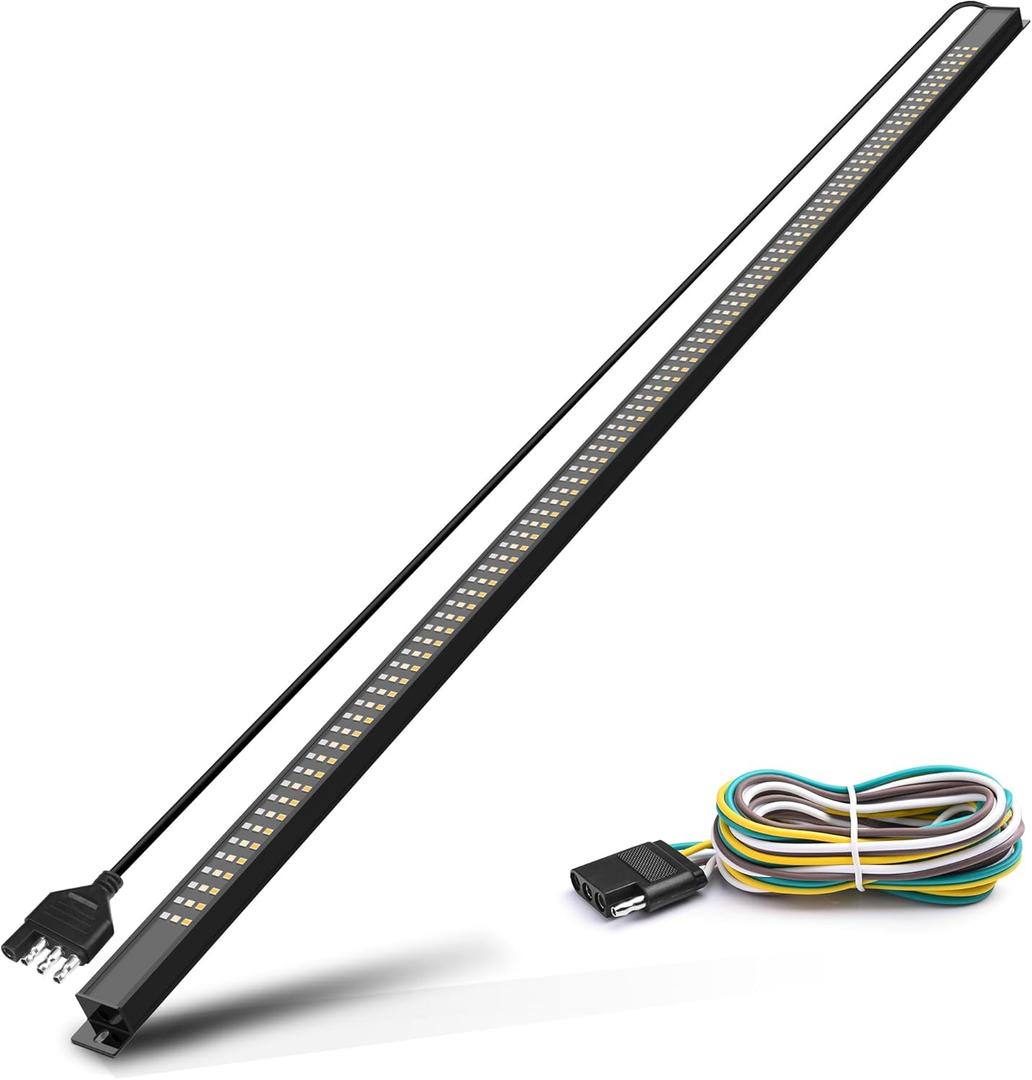 MICTUNING 60 inch Aluminum Frame Triple Tailgate Light Bar 1200 LED Waterproof with 4-Way Flat Connector - Full Function Amber Sequential Turn Signal, Red Brake Running, White Reverse Light