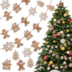 9.8 ft Polymer Clay Dough Gingerbread Man Garland Christmas Decoration Gingerbread Ornaments for Christmas Tree Wreath Mantel Fireplace House Snowflake Banner for Holiday Room Wall Decoration