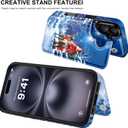 LETO Christmas Wallet Phone Case for iPhone 16 Plus - Flip Folio Leather Kickstand - Credit Card Holder - Shockproof Protective Cover for Women and Girls - Santa with Deer