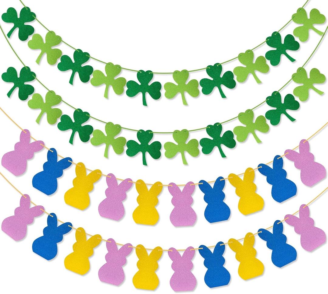 2 x St Patricks Day Banner Garland and Easter Banner Decorations, Irish Shamrock Bunny Banner for Mantle, Wall, Wedding, Anniversary, Party Supplies Decor