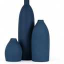 Blue Vase Set of 3, Navy Blue vase Trio Ceramic Bud Vases, Watertight Blue Ceramic vase Set with Non Slip Pads, Small Medium Tall Vases for Shelf Decor, Centerpieces