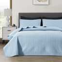 Maple&Stone Quilt Set Queen Size, Lightweight Light Blue Bedspread Ultrasonic Chevron Pattern Light Coverlet for All Season Comforter Bedding Decor - 3 Piece Full Bed Cover Sets (Full/Queen (90'' x 96''))