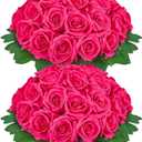 Serwalin 30pcs Artificial Silk Roses Flowers, Hot Pink Artificial Roses with Long Stems Bulk Realistic Fake Roses Flowers for DIY Wedding Bouquet Centerpieces Party Home Table Decor
