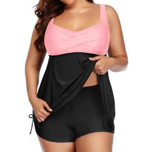 Aqua Eve Women Plus Size Tankini Swimsuit Two Piece Flowy Swimdress Bathing Suits with Shorts (Pink and Black), Size: 18W