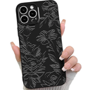 NITITOP Compatible with iPhone 13 Pro Case Cute Aesthetic Floral Flower Rose Line Pattern for Women Girl Trendy Slim Fit TPU Silicone Shockproof Full Camera Protection Cover