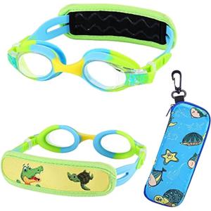 Kids Swim Goggles Age 2-6, Toddler Goggles No Hair Pull, Child Goggles Padded HeadBand (1pk Kids -Yellow Croc)