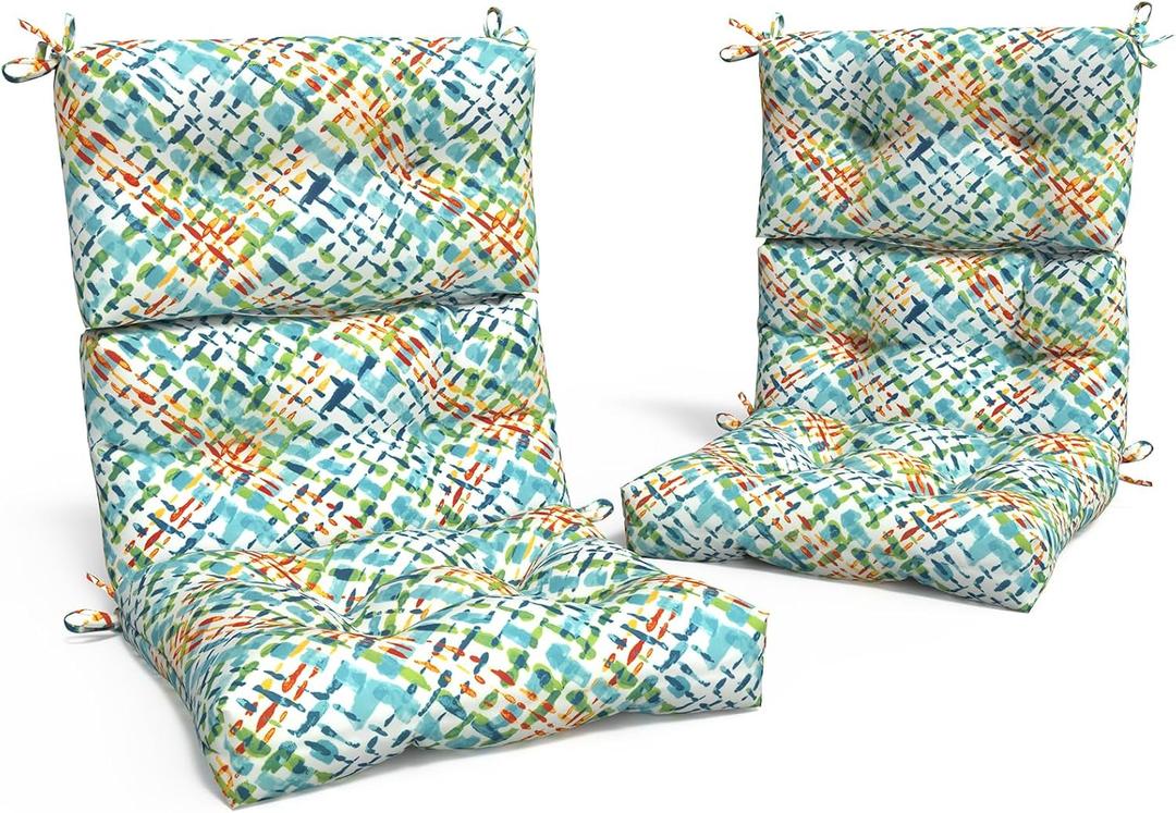 Outdoor High Back Chair Cushions with tie Set of 2, Waterproof Chair Cushions for Patio Home Garden, Replacement Rocking Chair Cushion 22" W x 20" D, Acapa Opal Geometric