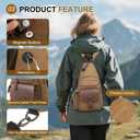 Canvas Sling Bag for Women Men, Convertible Crossbody Backpack with Leather Trim, Vintage Anti-Theft Chest Bag for Travel, Coffee