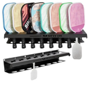 Pickleball Paddle Rack Holds 8 Paddles at a 45-Degree Angle Making All Paddles Visible, With Slider Paddle Marker to Track Next Up Players, Fence or Wall Mount, Steel, Black