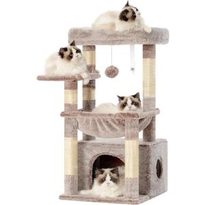 Heybly Cat Tree, Kitten Tower with Large Soft Cat Basket, Cat Condo with Spacious Cat Bed Cave with Hidden Space, Sisal-Covered Scratching Posts, Dangling Ball for Indoor Cats, Muchroom HCT008SMU