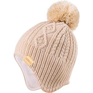 Kids Winter Beanie Hat and Scarf Set with Pom Pom for Girls, Children's Thick Ski Cap with Earflap Fleece Lined Hat 3-9 Years (Beige)