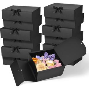 WLUSEAXI 12Pack Gift Boxes, 10x10x4 Inches Bridesmaid Proposal Box, Black Boxes For Gifts, Paper Gift Box With Ribbon For Presents, Wedding, Bridal Shower, Baby ShowerBirthday PartyGraduation