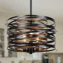 Sigaitwei 3-Light Dining Room Chandelier12.6" Rustic Black Drum ChandeliersWood Grain and Vintage Light Fixture for Kitchen Entryway Living Room
