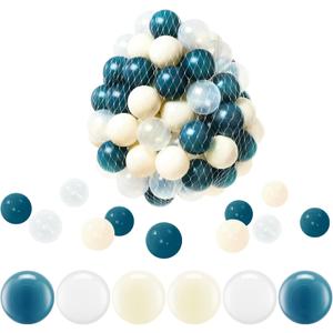 Ball Pit Balls, Safe Non-Toxic BPA-Free Crush-Proof Plastic Balls for Toddlers, Gift for Kids Birthday & Christmas, for Indoor Playpens, Party Decorations & Amusement Activities (100PCS, Morandi blue-creamy white-transparent)