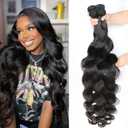 Beauty Queen Body Wave Bundles Human Hair 26 28 30 Inch 10A Grade Weave Bundles Human Hair 100% Unprocessed Brazilian Virgin Remy Hair Natural Black Long Wavy Hair Extensions