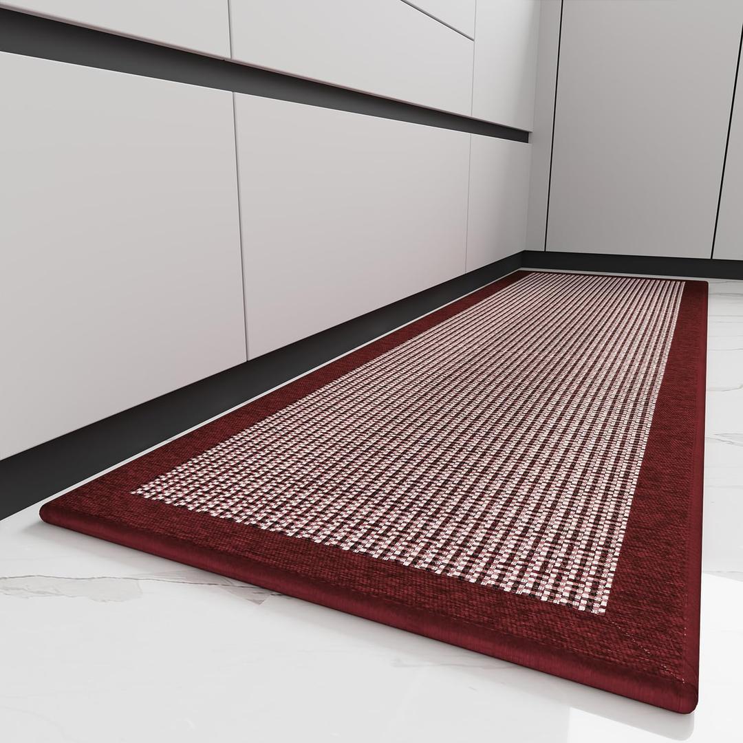 PADOOR Kitchen Mats for Floor, Kitchen Rugs Non Slip Washable, Rubber Backed Christmas Kitchen Runner Super Absorbent Xmas Kitchen Floor Mat Sink Rug, 20x32 Red (1'8" x 2'8" (Rectangular))