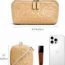 Popvibe Open Flat Makeup Bag Travel Cosmetic Case for Women, Large Capacity Toiletry Travel Bag with Zipper, Portable Aesthetic Floral Make Up Organizer Pouch for Toiletries, Makeup Brush Camel Medium (Biscuit)