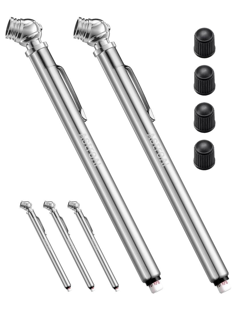 AstroAI 5 Pack Pencil Tire Pressure Gauge (10-75PSI) Stainless Steel Body and Metal Made Nozzle for Vehicles
