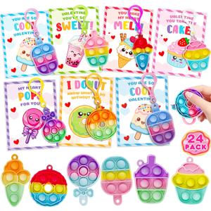 Valentines Cards for Kids Classroom, 36 Pack Valentines Gifts for Kids School with Pop Fidget Keychains, Toddler School Valentines Gifts Exchange , Ideal Valentines Party Favors Supply for Boys Girls