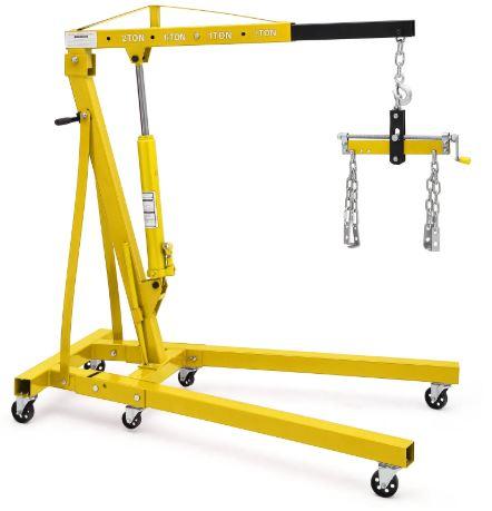 2 Ton Folding Engine Crane with Lever, 4400 Lbs Hydraulic Cherry Picker, Engine Hoist with 6 Casters and Telescopic Boom for Garage, Workshop and Warehouse Lifting, Heavy-Duty, Black