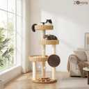 Solid Wood Cat Tree for Large Cats, 48-Inch Modern Cat Tower with Hand-Woven Baskets, Multi-Level Cat Condo with Sisal Scratching Posts, Sturdy Indoor Cat Furniture for Big Cats up to 20lbs