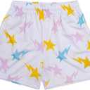 DIOTSR Mens Graphic Print Shorts Cool Mesh Basketball Shorts Casual Flat Front Shorts Summer Drawstring (Large, 02 White-pink Star)