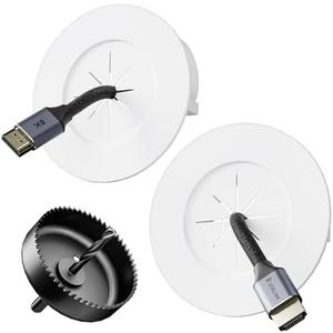 VCELINK in Wall Cable Management Kit with Hole Saw Drill Attachment and Mounting Brackets, Hide TV Cords for Wall Mount, Cable Wall Plate for Network, HDMI, Coax, Speaker Cables, White, Pack of 2