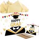 2 x HSKMAKE White 2026 Grad Gift Bag, Large Congrats Grad Gift Bag with Card and Tissue Paper, Class of 2026 Graduation Gift Wrap Bag for High School, College, Graduation Party Decorations Supplies