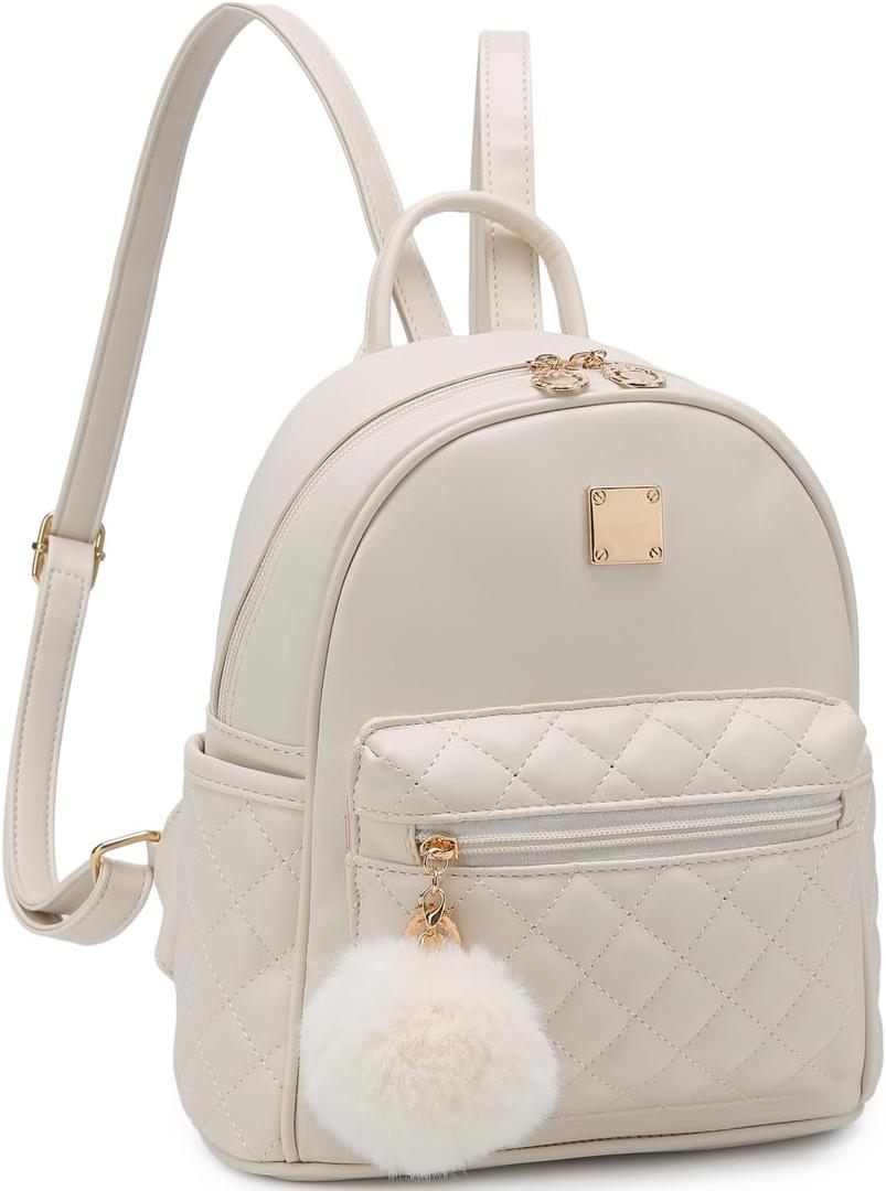 Barsine Girls Fashion Mini Backpack Purse Small Cute Plaid Leather Women Backpacks Little Bag (Ivory)