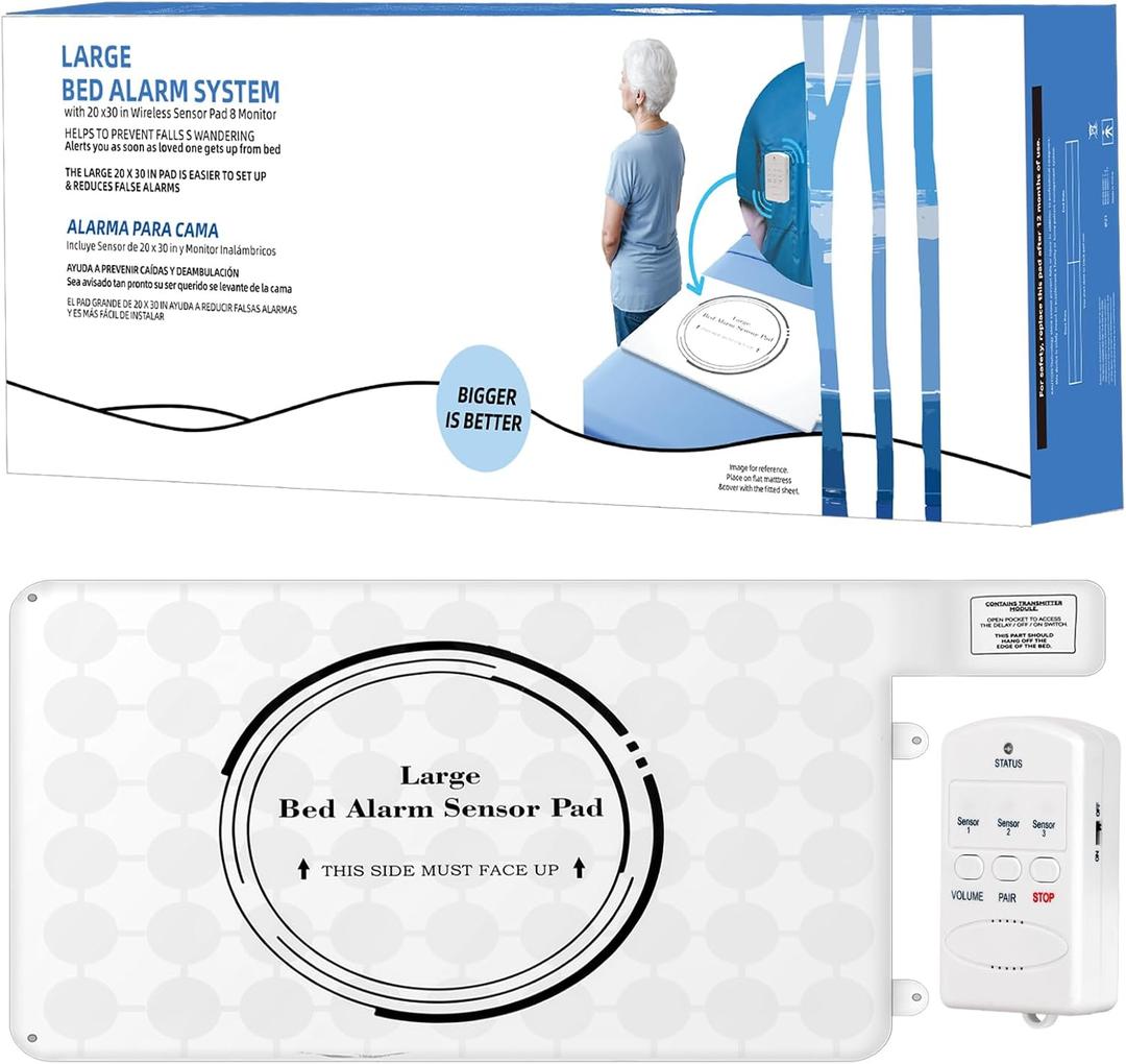 Bed Alarms for Elderly Adults Safety - Equipped with Wireless Sensor Bed Alarm Pad (20 x 30) and Pagers - Automatic Bed Exit Alarm - Applicable to Early Alert Bed Alarms for Elderly Patients