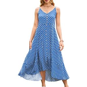 BROVAVE Women's 2026 Summer Casual Boho Sundress Polka Dot Spaghetti Strap V Neck Flowy Midi Dresses (S)