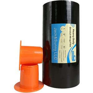 Black Plastic Stretch Wrap Film 91000ft 80 Gauge Storage Industrial with Hand Saver Dispenser Mini Packing Shrink Wrap Film for Moving Shipping Protecting Packages to Be More Stable and Tidy