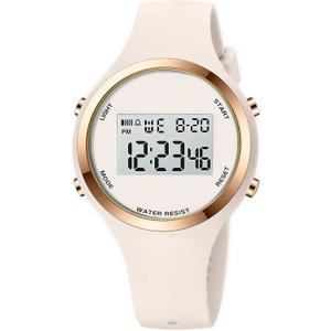 XCZAP Outdoor Sport Watches Alarm Clock Waterproof LED Digital Watch, Off White