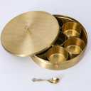 Hammered Pattern Handcrafted Brass Masala/Spice Box Set With Spoon Container 90 ML-Food Spice Storage Rack Indian Boxes Dani Dabba For Kitchen (8-INCH)