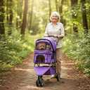 BestOffice Pet Stroller for Small Medium Dogs & Cats, 3-Wheel Foldable Dog Stroller with Cup Holder, Lightweight Travel Carrier, Waterproof Design for Outdoor Walks, Purple