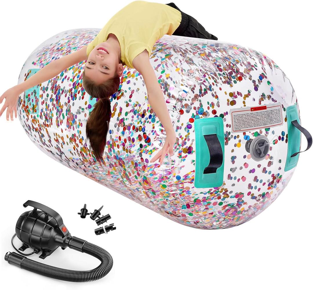 Estgora Gymnastics Barrel Inflatable Tumbling Air Roller, Gymnastic Tumble Equipment for Kids Home Use Back Handspring Trainer Octagon Tumbler Chearleeding Mat With Electric Pump ((L)45.2"x(Diam)35", Multicolored)