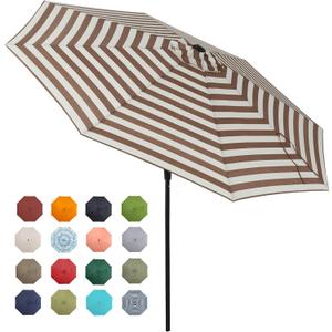 Tempera Patio Market Outdoor Table Umbrella with Push Button Tilt and Crank,Large Sun Umbrella with Sturdy Pole&Fade resistant canopy,Easy to set (9FT, Beige Taupe Stripe)
