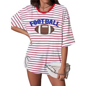 Football Shirt for Women Oversize Game Day T-Shirts Football Graphic Tee Tops Funny Sunday Funday Sport Mom Tops (Large)