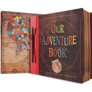 Big Size 12x12 Inch 60 Pages Scrapbook Photo Album,Our Adventure Book 3D Retro Embossed Letter Hard Cover Movie Up Travel Journal Memory Book For Couples,For Best Friend Gift