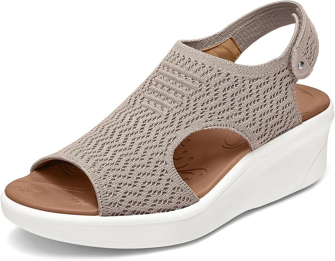 mysoft Walking Sandals for Women - Comfortable Wedge Sandals with Arch Support - Breathable Knit Open Toe Summer Shoes - Lightweight Non Slip Beach Sandals with Adjustable Hook and Loop Strap 8.5